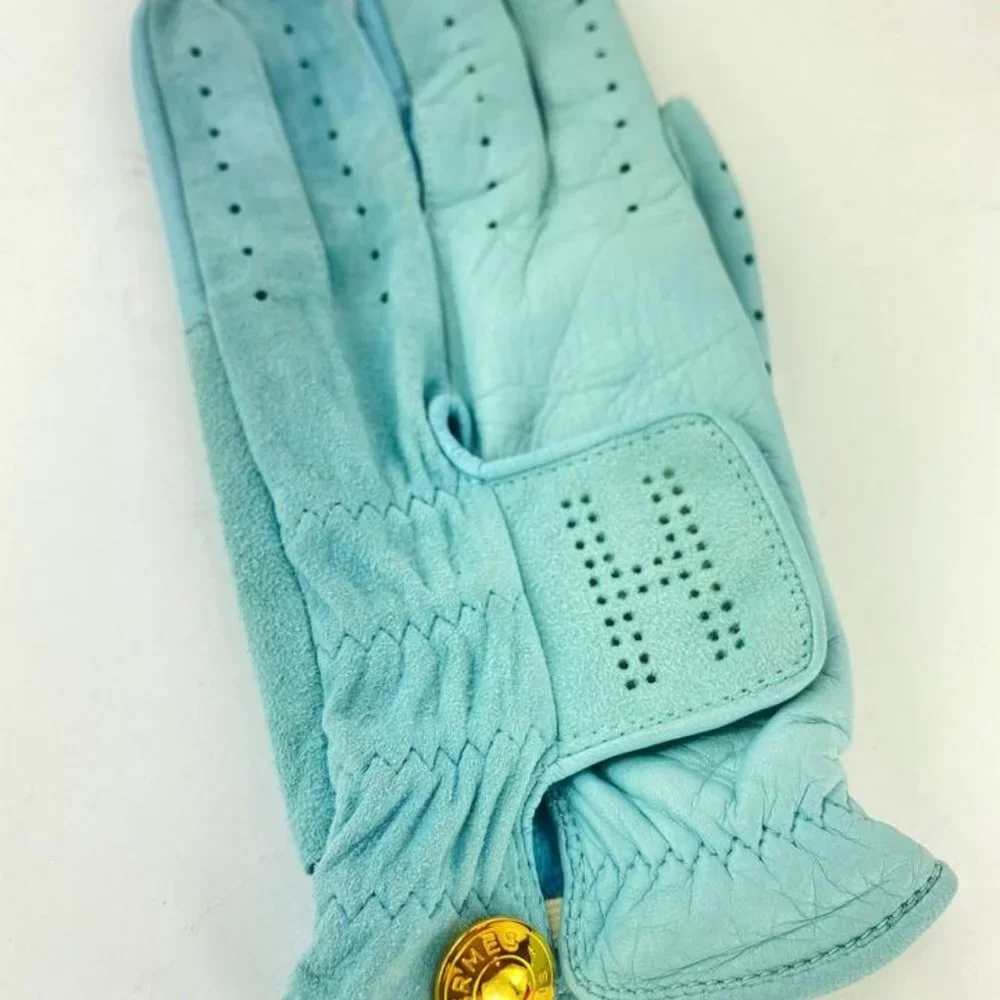 Hermès Sky Blue Leather Golf Driving Glove Size 7